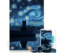 Puzzle da 1000 pezzi "Gatto sotto una notte stellata" con soggetto "Taglio sotto una notte stellata",ideale per attività artistiche e di concentrazione per momenti di relax e divertimento in occasione