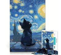 Puzzle da 1000 pezzi "Gatto sotto una notte stellata" Taglio premium Gioco creativo per stimolare la mente Divertimento e pace Decorazione natalizia da parete (50x75cm)