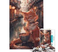 Puzzle da 1000 pezzi - Gatto Spaghetti Noodles Asia Learning Giocattolo educativo per gioco educativo Sfida difficile Idee regalo (Dimensioni 38x52cm)