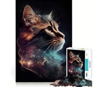 Puzzle da 1000 pezzi "Gatto spaziale e stella celeste" per adolescenti, ideale per migliorare la memoria, per un relax informale e per esporre opere d'arte dai tagli netti (50x75cm)