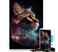 Puzzle da 1000 pezzi "Gatto spaziale e stella celeste" per adolescenti Puzzle che migliora la memoria, rilassante e compatto, ideale come regalo festivo (38x26cm)