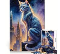 Puzzle da 1000 pezzi "Gatto su grattacielo" per adolescenti,gioco di puzzle stimolante e divertente,ideale per il tempo libero,con incastri precisi e unici,regalo di Natale (50x75cm)