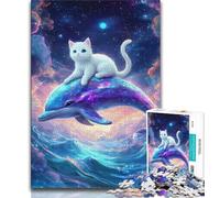 Puzzle da 1000 pezzi "Gatto su un delfino" per adolescenti, giocattolo educativo ideale come regalo per tutta la famiglia, 38x26cm