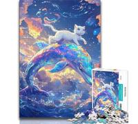 Puzzle da 1000 pezzi Gatto su un delfino Puzzle da 1000 pezzi per adolescenti, gioco stimolante, giocattoli, ideale come regalo per tutta la famiglia 50x75cm