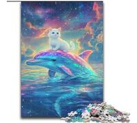 Puzzle da 1000 pezzi "Gatto su un delfino", puzzle impegnativo per adolescenti, perfetto come decorazione per la casa o come regalo (dimensioni 50x75cm)