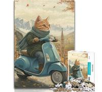Puzzle da 1000 pezzi Gatto su una motocicletta Puzzle da 1000 pezzi per adolescenti arte a carboncino per uccidere il tempo in casa per la decorazione della casa (50x75cm)