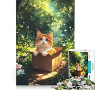 Puzzle da 1000 pezzi Gatto su una scatola nella foresta, giocattolo educativo, stimolante da completare, compleanno e Natale 38x52cm