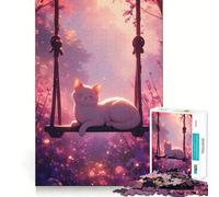 Puzzle da 1000 pezzi "Gatto su un'altalena rosa" - Pezzi ben definiti - Gioco stimolante per la mente - Divertimento e relax - Opera d'arte natalizia (50x75cm)