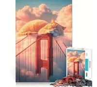 Puzzle da 1000 pezzi "Gatto sul Golden Gate Bridge" con incastro perfetto,gioco di abilità artistica e di pensiero,ideale per il relax e come regalo di Natale (38x52cm)