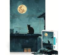 Puzzle da 1000 pezzi "Gatto sul tetto sotto la luna piena" - Decorazione ideale per il gioco cognitivo,regalo perfetto per divertirsi e passare il tempo,ideale per compleanni (50x75cm)