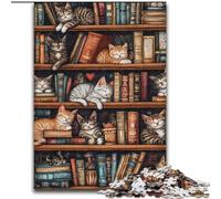 Puzzle da 1000 pezzi "Gatto sulla libreria" per adulti e adolescenti, antistress, per ammazzare il tempo durante le vacanze, per migliorare l'amore tra coppie (50x75cm)