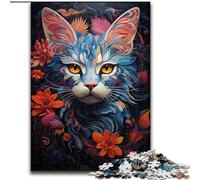Puzzle da 1000 pezzi Gatto tra i fiori in legno, idea regalo per le feste, opera d'arte umoristica, opera d'arte dettagliata 50x75cm, Natale o compleanni
