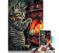 Puzzle da 1000 pezzi Gatto vicino al camino, per adulti e adolescenti, fai da te, moderno, arte murale, arredamento per la casa, 26x38cm