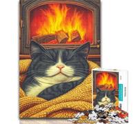 Puzzle da 1000 pezzi Gatto vicino al camino Puzzle da 1000 pezzi per adolescenti, regali, impegnativo e difficile con pezzi completamente interconnessi di forma casuale 26x38cm