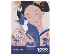 Puzzle Da 1000 Pezzi Geisha with Cat Illustration Puzzle Per Adulti Gioco Rompicapo Ma Divertente E Umoristico Offerta Regalo Per Tutta La Famiglia 38x26cm/1000pcs