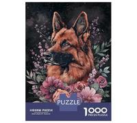 Puzzle Da 1000 Pezzi German Shepherd with Flowers Puzzle Per Adulti Giocattoli Antistress Analisi E Logica Regali Unici Per Compleanno E Natale 38x26cm/1000pcs