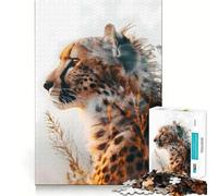Puzzle da 1000 pezzi "Ghepardi,Alba,Caccia",ritaglio preciso,gioco creativo per la mente,momento di relax,regalo di compleanno/hobby (38x52cm)