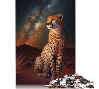 Puzzle da 1000 pezzi "Ghepardo sotto il cielo stellato", difficoltà alta, per adulti, rafforza i rapporti tra i membri della famiglia, 1000 pezzi (75x50 cm)