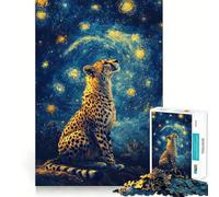 Puzzle da 1000 pezzi "Ghepardo sotto le stelle",taglio preciso,gioco creativo per stimolare la mente,momento di relax,regalo di compleanno o per hobby (50x75cm)