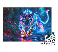 Puzzle da 1000 pezzi "Giagallo al Neon nella Giungla", arte del giaguaro bioluminescente per adulti, gioco educativo, bellissima decorazione,difficoltà, di compleanno, 70x50cm/1000pcs