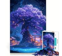 Puzzle da 1000 pezzi "Giardino giapponese notturno con ciliegio" per adulti, stimola la memoria, ideale per il relax, con pezzi di dimensioni precise, perfetto come regalo per le vacanze (50x75cm)