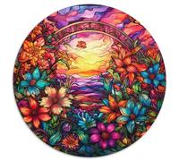Puzzle da 1000 pezzi "Giardino in vetro colorato", gioco rompicapo rotondo in cartone, gioco interattivo per famiglie, adatto dai 14 anni in su (67,5x67,5 cm)