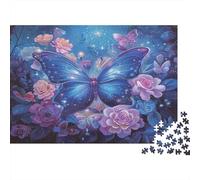 Puzzle da 1000 pezzi "Giardino Magico delle Farfalle" con farfalle blu giganti e rose, gioco educativo per adulti, decorazione per la casa,difficoltà, 52x38 cm