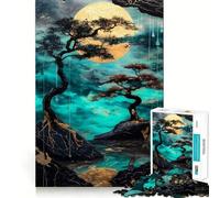 Puzzle da 1000 pezzi "Giardino Zen con Luna Dorata",gioco di logica e divertimento mentale,pezzi che si incastrano perfettamente,attività rilassante di gruppo al chiuso (50x75cm)