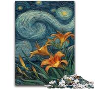 Puzzle da 1000 pezzi "Gigli gialli nel cielo notturno" per adolescenti, giocattoli per l'intrattenimento della famiglia, ideale come regalo per tutta la famiglia, 26x38cm