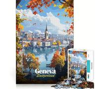 Puzzle da 1000 pezzi,Ginevra,Svizzera,Vista autunnale,Gioco di precisione,Attività cerebrale,Divertimento,Gioco per il tempo libero,Regalo di compleanno,Arte (50x75cm)