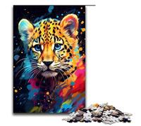 Puzzle da 1000 pezzi giochi educativi il piccolo leopardo è circondato da schizzi Molti puzzle colorati per adulti Puzzle in legno per una serata di giochi in famiglia 75x50 cm