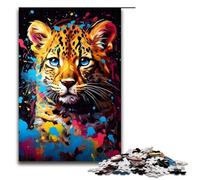 Puzzle da 1000 pezzi giochi educativi il piccolo leopardo è circondato da schizzi Molti puzzle colorati per adulti Puzzle in legno per una serata di giochi in famiglia 75x50 cm