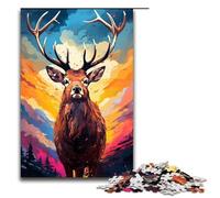 Puzzle da 1000 pezzi giochi educativi testa di cervo nel cratere circondata da schizzi tantissimi puzzle per adulti puzzle in legno per divertimento in famiglia serata di giochi 75x50 cm
