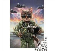 Puzzle da 1000 pezzi, gioco di puzzle "Cat Pilot in The Air Force" 1 puzzle di carta, gioco educativo, sfida, giocattolo come regalo di Natale, 38x26 cm/1000 pezzi