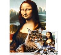 Puzzle da 1000 pezzi Gioconda con gatto Main Coon giocattolo educativo regali di Babbo Natale segreto giochi rilassanti con poster abbinato e foglio di quiz dimensioni 50x75cm