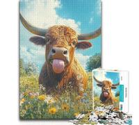 Puzzle da 1000 pezzi, giocoso toro nel prato, opera d'arte da parete, regalo, adatto a persone dai 14 anni in su, 50x75cm