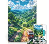 Puzzle da 1000 pezzi "Giornata in campeggio in una valle di montagna", gioco rompicapo, regalo di compleanno, con pezzi di forma casuale completamente ad incastro, 38x52cm
