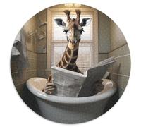 Puzzle da 1000 pezzi, giraffa che legge il giornale, puzzle rotondo da 1000 pezzi fai da te, decorazione artistica, regalo di compleanno perfetto, 67,5x67,5 cm