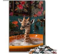 Puzzle da 1000 pezzi "Giraffa nella vasca da bagno", in legno, 50x75cm, per adolescenti, per serate di giochi in famiglia, idea regalo stimolante per la mente