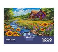 Puzzle da 1000 Pezzi Girasole - Casetta sul Fiume e Girasoli, Bellissimo Puzzle Decorativo, 52x38cm/1000pezzi