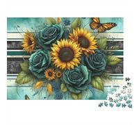Puzzle da 1000 pezzi Girasole Rosa Farfalla Verde acqua Rosa Girasole Farfalle per giochi educativi per adulti Bellissima decorazione Sfida Alta difficoltà Regalo di compleanno 52x38cm/1000pcs