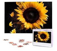 Puzzle da 1000 pezzi - Girasole su sfondo nero, puzzle per adulti impegnativo puzzle con immagine personalizzata puzzle in legno 75 x 50 cm