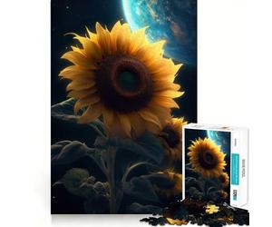 Puzzle da 1000 pezzi Girasole Terra Galassia per adolescenti Gioco di logica chiaro Passatempo rilassante Taglio perfetto Regalo classico 38x26cm