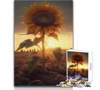 Puzzle da 1000 pezzi - Girasole Tramonto Terra Calma Piacevole Tempo libero Divertimento Stretto Senza Cuciture Precisione Giocattolo Dimensioni 38x52cm