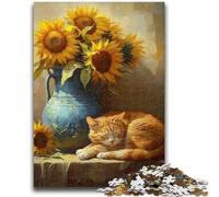 Puzzle da 1000 pezzi Girasoli e gatti per adulti e adolescenti, per età 14+, giochi divertenti, attività divertenti a casa, regali di compleanno, regali di viaggio 50x75cm
