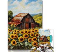 Puzzle da 1000 pezzi "Girasoli nella fattoria" per adulti e adolescenti, modelli da assemblare, attività divertenti da fare a casa, regalo di compleanno, regali da viaggio (75x50cm)