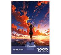 Puzzle Da 1000 Pezzi Girl on Mountaintop Sunset Puzzle Per Adulti Gioco Pratico Sfida Difficile Interazione Genitore-figlio 52x38cm/1000pcs