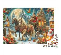 Puzzle da 1000 pezzi "Giro in carrozza di Natale" con cavalli, carrozza e notte innevata. Gioco educativo per adulti, decorazione per la casa, Dimensioni: 52x38 cm.
