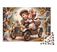 Puzzle da 1000 pezzi "Giro in macchina autunnale per bambini" con auto vintage autunnali per adulti, gioco educativo, decorazione per la casa, sfida ad alta difficoltà, compleanno, 70x50 cm.