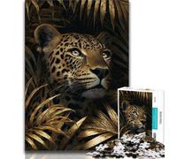 Puzzle da 1000 pezzi "Giungla Leopardo Dorato" per adolescenti, gioco per famiglie, antistress, sfida difficile, collezione di artisti, belle arti, 38x26cm